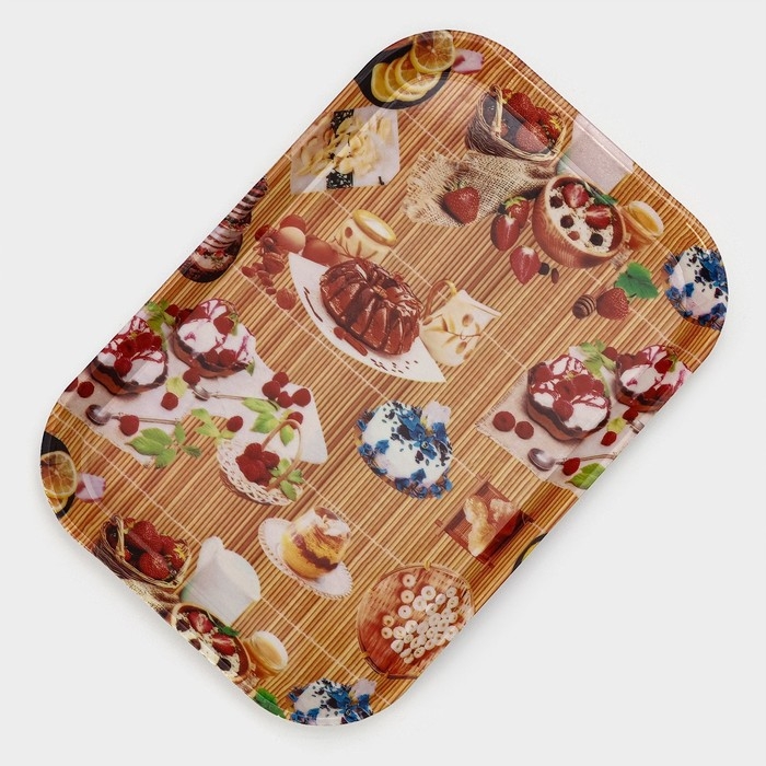 Поднос пластиковый прямоугольный Доляна &laquo;Самобранка&raquo;, 30&times;21&times;1,8 см, рисунок МИКС