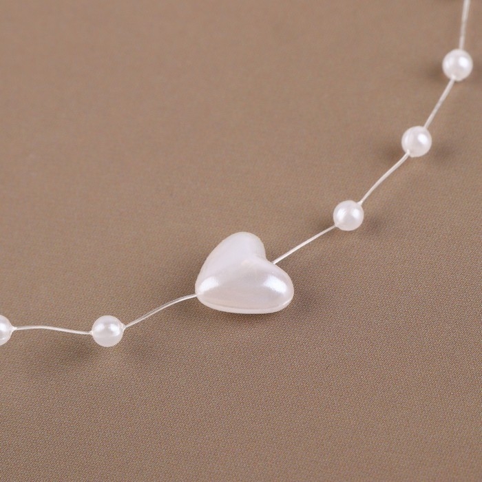 Бусы на леске, &laquo;Сердца&raquo;, 3/9 мм, 9 &plusmn; 0,5 м, цвет белый