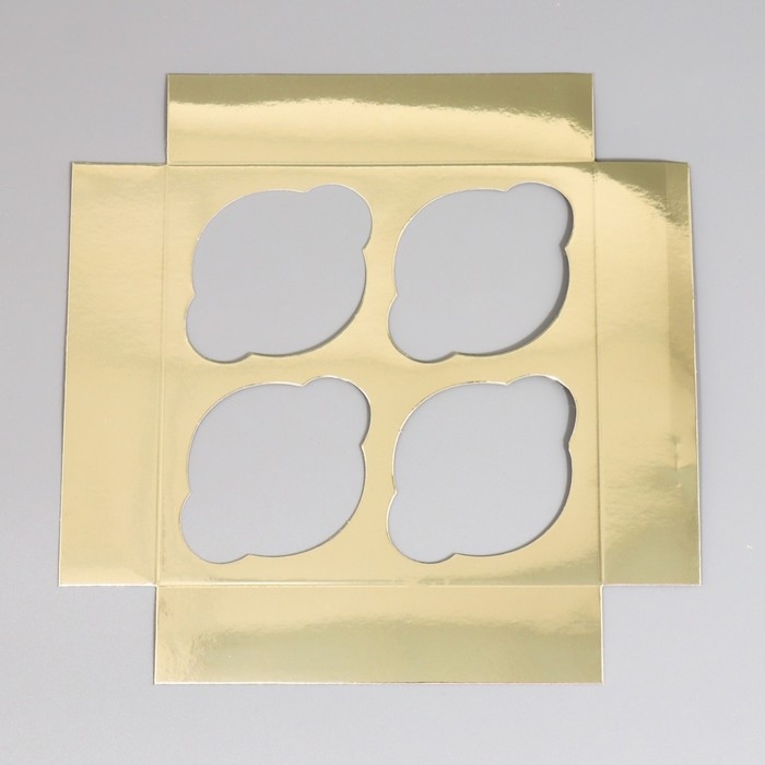 Коробка для капкейков, кондитерская упаковка с окном, 4 ячейки &laquo;Шампань&raquo;, 16 х 16 х 10 см