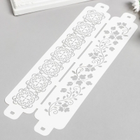 Трафарет бордюрный пластиковый "Узор цветочная ветка" пластик, 11х32 см Трафарет бордюрный пластиковый "Узор цветочная ветка" пластик, 11х32 см