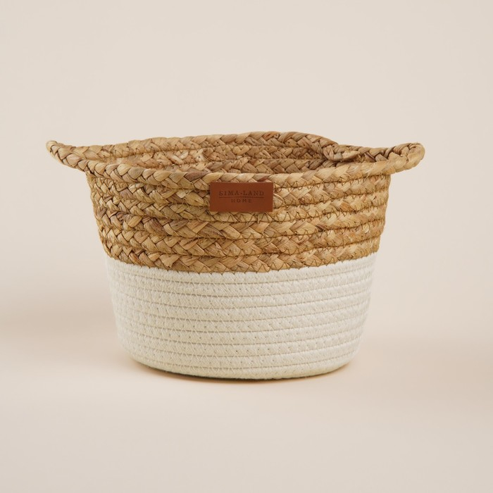 Корзина для хранения ручного плетения SL Home, с ручками, камыш, хлопок, 27&times;20&times;15 см