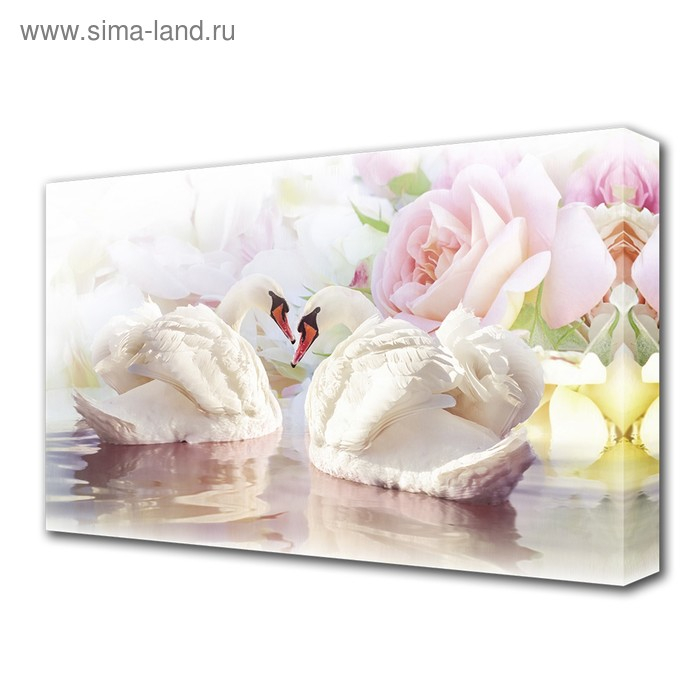Картина на холсте "Лебеди и розы" 60*100 см