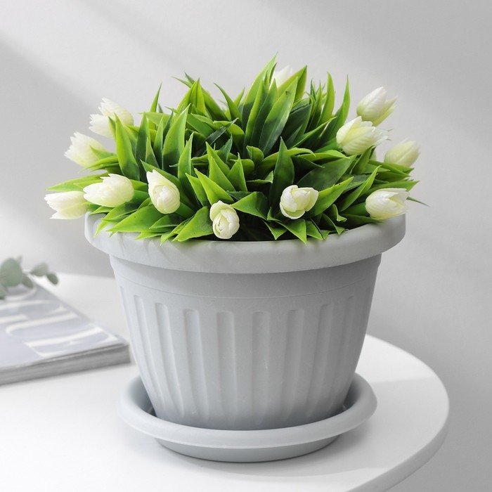 Горшок для цветов с поддоном &laquo;Сильвер ЭКО&raquo;, 1.9 л, d=18 см, цвет светло-серый