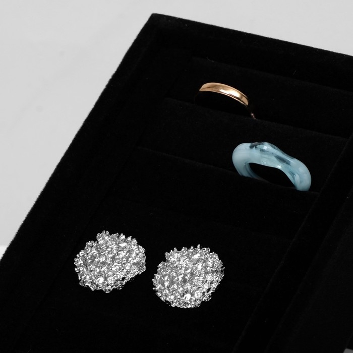 Подставка под кольца 7 полос, флок, 10&times;10,5&times;18 см, цвет чёрный