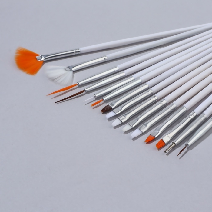 Набор кистей для наращивания и дизайна ногтей, 15 шт, цвет белый Набор кистей для наращивания и дизайна ногтей, 15 шт, цвет белый