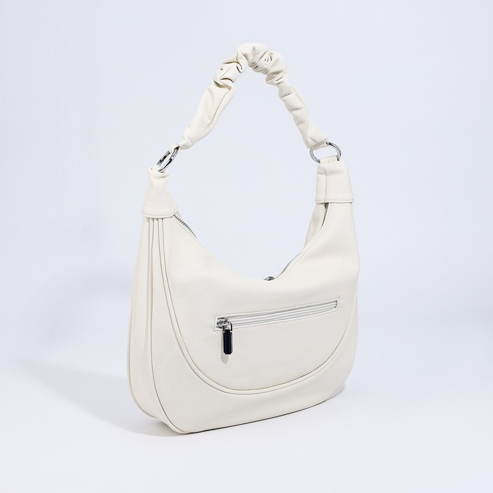 Сумка-мешок на молнии, наружный карман, длинный ремень, цвет белый Сумка-мешок на молнии, наружный карман, длинный ремень, цвет белый