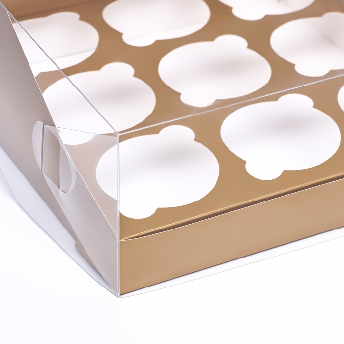 Коробка для 9 капкейков 23,5 х 23,5 х 10 , Золотая Коробка для 9 капкейков 23,5 х 23,5 х 10 , Золотая