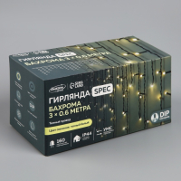 Гирлянда &laquo;Бахрома&raquo; 3 &times; 0.6 м, IP44, УМС, тёмная нить, 160 LED, свечение тёплое белое, мерцание белым, 220 В