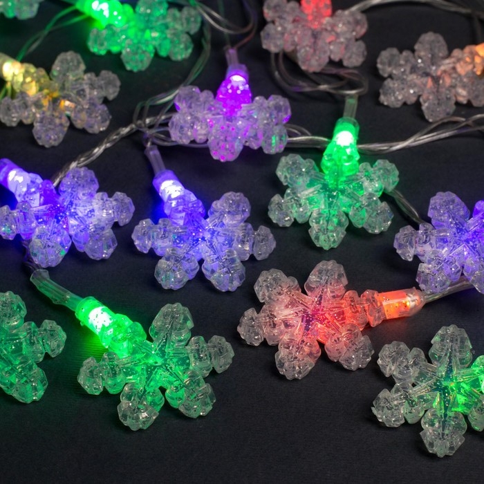 Гирлянда «Нить» 5 м с насадками «Снежинки», IP20, прозрачная нить, 20 LED, свечение мульти (RG/RB), мигание, 220 В Гирлянда «Нить» 5 м с насадками «Снежинки», IP20, прозрачная нить, 20 LED, свечение мульти (RG/RB), мигание, 220 В