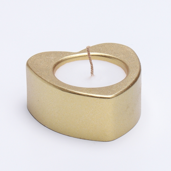 Свеча "Сердце малое. Мрамор" в подсвечнике из гипса, 7х3см,золото