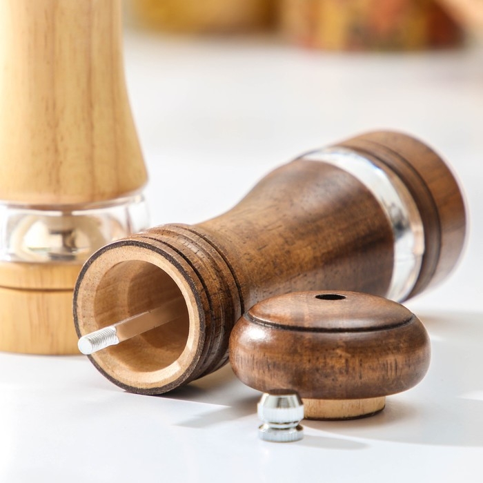 Набор мельниц для специй Доляна &laquo;Вуди&raquo;, 5&times;5&times;16,5 см, керамический механизм