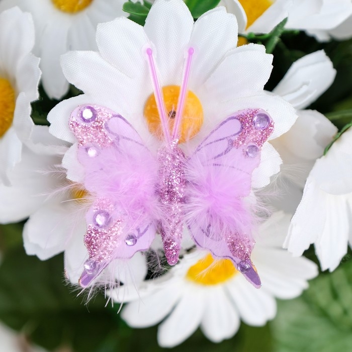 Бабочки для декора и флористики, на прищепке, пластиковые, фиолетовые, микс, 5 см и 8 см Бабочки для декора и флористики, на прищепке, пластиковые, фиолетовые, микс, 5 см и 8 см