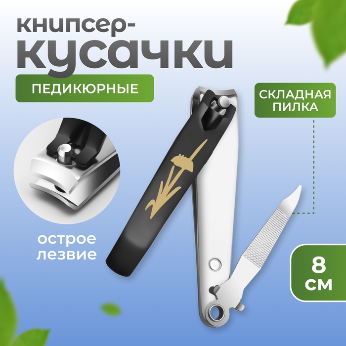Кусачки-книпсер педикюрные, с пилкой, 8 см, на блистере, цвет чёрный/серебристый Кусачки-книпсер педикюрные, с пилкой, 8 см, на блистере, цвет чёрный/серебристый
