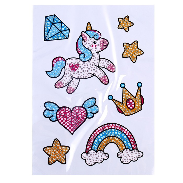 Алмазная мозаика-стикер с полным заполнением для детей &laquo;Сказочный Единорожка&raquo;