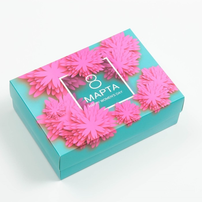 Коробка подарочная, крышка-дно, сборная "8 марта",  21 х 15 х 7 см