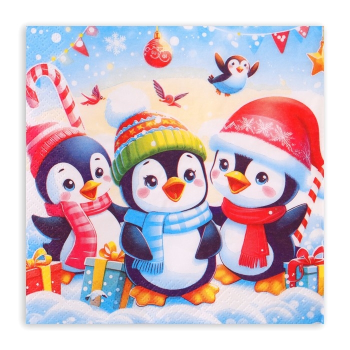 Новогодние салфетки бумажные GrandPero Deluxe &laquo;Пингвины&raquo;, 3 слоя, 33х33 см, 20 шт
