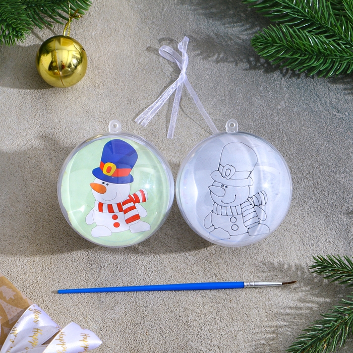 Ёлочное украшение под раскраску «Модник» размер: 8 см; 2 шт., кисть Ёлочное украшение под раскраску «Модник» размер: 8 см; 2 шт., кисть