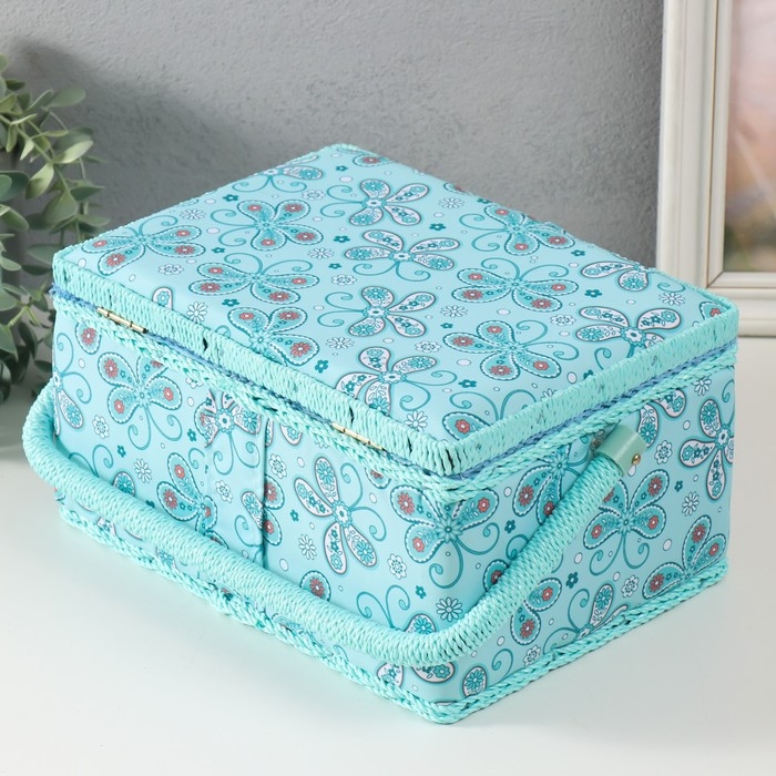 Шкатулка для рукоделия Шкатулка для рукоделия "Бабочки и цветочки на голубом" 19х26х14,5 см