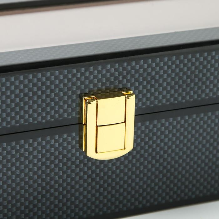 Шкатулка дерево под часы 6 отделений "Карбон" 8х11х31 см