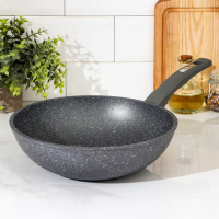 Сковорода-ВОК &laquo;Гранит&raquo;, d=28 см, пластиковая ручка, антипригарное покрытие, цвет серый