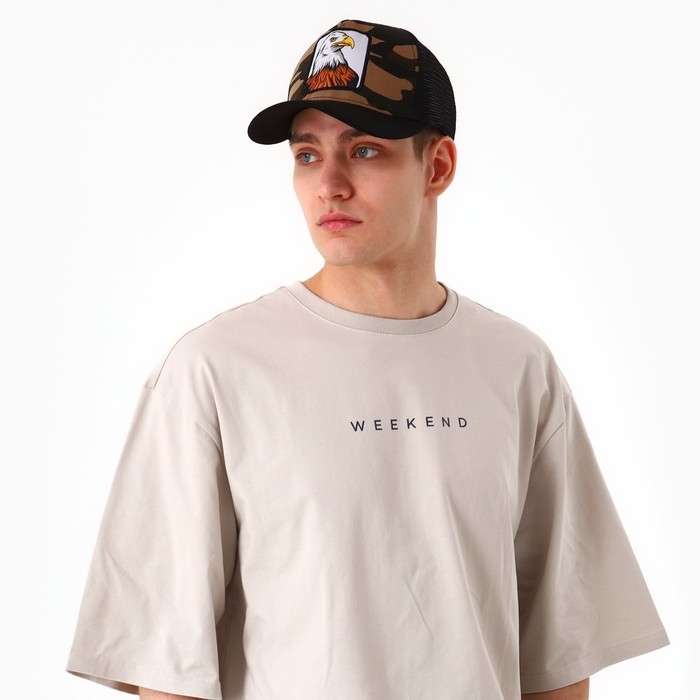 Кепка мужская с сеткой «Орел», цвет чёрный, р-р 56 Кепка мужская с сеткой «Орел», цвет чёрный, р-р 56