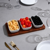 Менажница «Кармен», 3 шт: 300 мл, прямоугольная, деревянное основание, фарфор, Иран Менажница «Кармен», 3 шт: 300 мл, прямоугольная, деревянное основание, фарфор, Иран