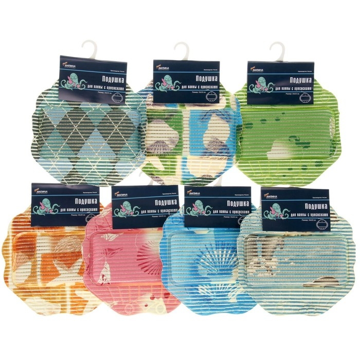 Подушка для ванны с присоскам «Ракушки», 33×33 см, МИКС Подушка для ванны с присоскам «Ракушки», 33×33 см, МИКС