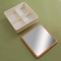 Бокс для хранения косметических принадлежностей, с зеркалом, 4 секции, 15 &times; 15 &times; 5 см, цвет белый/коричневый