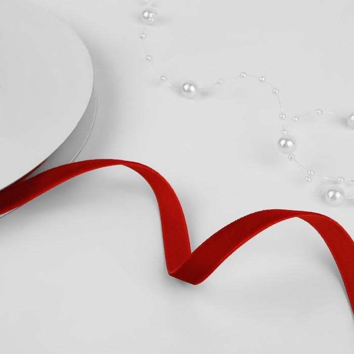 Лента бархатная, 10 мм, 18 ± 1 м, цвет красный №40 Лента бархатная, 10 мм, 18 ± 1 м, цвет красный №40