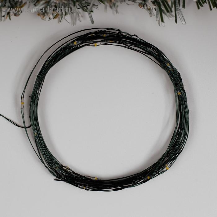 Гирлянда &laquo;Нить&raquo; 5 м роса, IP20, зелёная нить, 50 LED, 2 режима, батарейки AAх3 (нет в комплекте), свечение тёплое белое