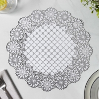Салфетки сервировочные на стол Доляна &laquo;Цветенье&raquo;, ажурные, 4 шт, d=30 см, цвет серебряный