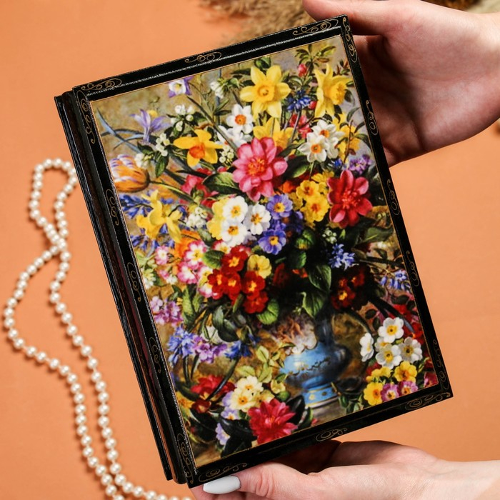 Шкатулка &laquo;Букет в вазе&raquo;, 16&times;22 см, лаковая миниатюра, микс