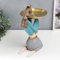 Сувенир полистоун подставка "Девушка в африканском наряде" бежево-голубой 35х12х23 см