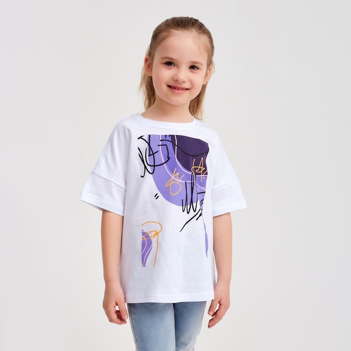 Футболка детская MINAKU Colors, цвет белый/фиолетовый, рост 104 Футболка детская MINAKU Colors, цвет белый/фиолетовый, рост 104