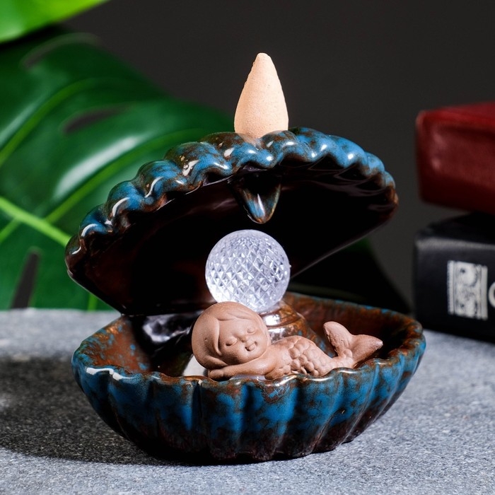 Подставка для благовоний Подставка для благовоний "Девочка в ракушке" 11х10см, с подсветкой, батарейки LR44