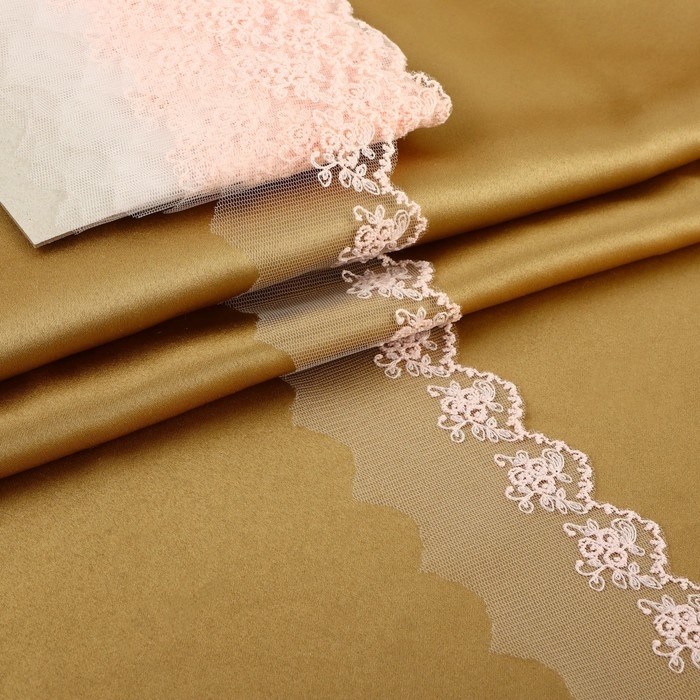 Кружево на сетке, 65 мм &times; 9 &plusmn; 0,5 м, цвет розовый