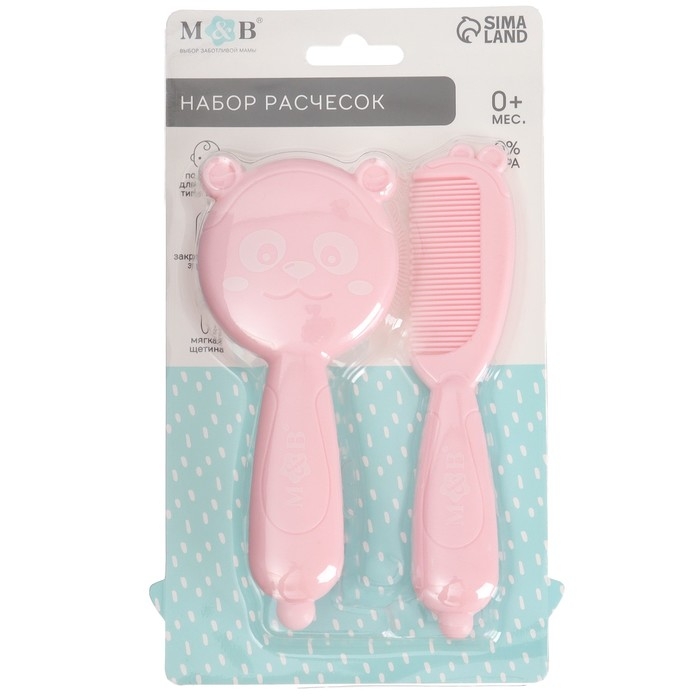 Набор для ухода за волосами: расческа и щетка &laquo;Мишка&raquo;,  цвет розовый