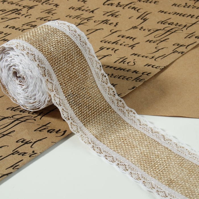 Лента из джута &laquo;Кружево&raquo;, 55 мм, 4,5 &plusmn; 0,5 м, цвет бежевый