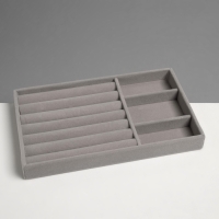 Подставка для украшений 3 ячейки и 7 полос для колец, флок, 21&times;12,3&times;2,5 см, цвет серый