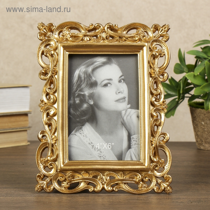 Фоторамка полистоун 10х15 см "Эмилия" золото 22х17 см