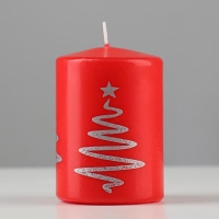 Свеча - цилиндр "Ёлочка", 5,6х8 см, красная с серебром Свеча - цилиндр "Ёлочка", 5,6х8 см, красная с серебром