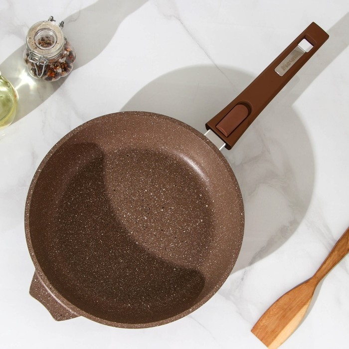 Сковорода &laquo;Гранит&raquo;, d=24 см, съёмная ручка, стеклянная крышка, антипригарное покрытие, цвет коричневый