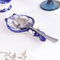 Подложка "Кот", гжель, фарфор, 17 см Подложка "Кот", гжель, фарфор, 17 см