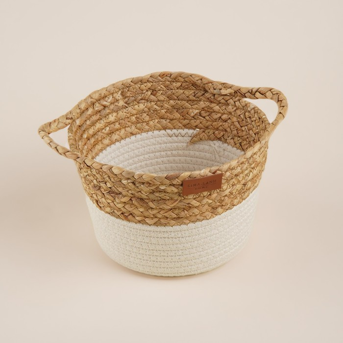 Корзина для хранения ручного плетения SL Home, с ручками, камыш, хлопок, 27&times;20&times;15 см