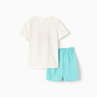 Комплект для девочки "Девочка" (футболка/шорты), цвет молочный/бирюзовый, рост 116-122 см