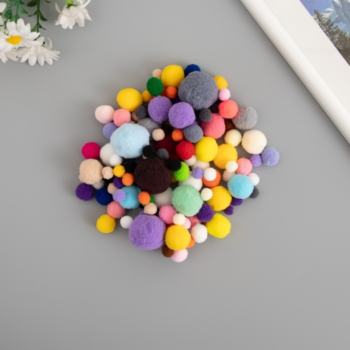 Декор для творчества Декор для творчества "Помпончики. Яркие краски" d=1-3 см набор 135 шт