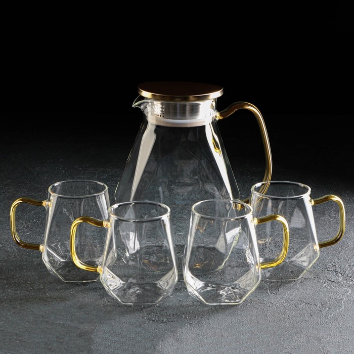 Набор для напитков из стекла Magistro &laquo;Льдинка&raquo;, 5 предметов: кувшин 1,6 л, 4 кружки 300 мл