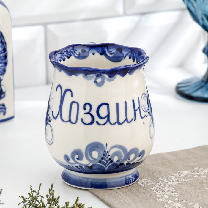 Кружка Кружка "Утро Хозяин", 0,3 л, 11х12 см, гжель, фарфор