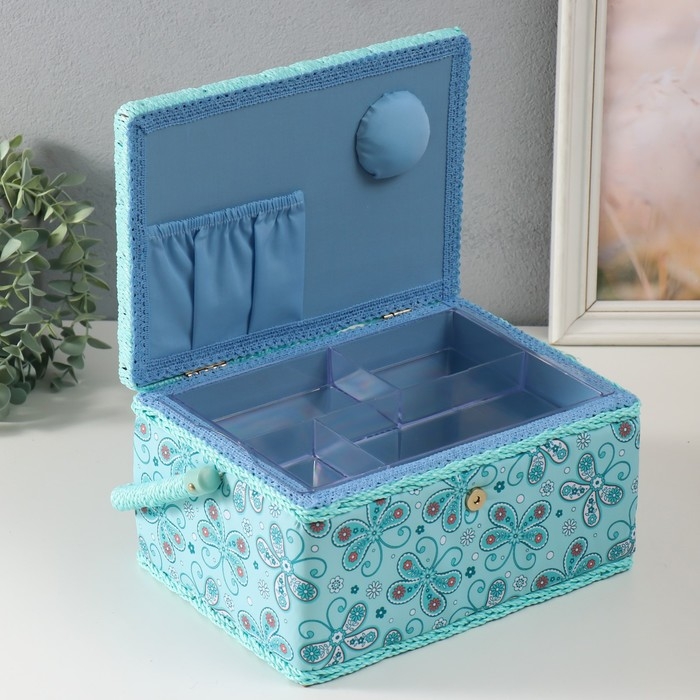 Шкатулка для рукоделия Шкатулка для рукоделия "Бабочки и цветочки на голубом" 19х26х14,5 см