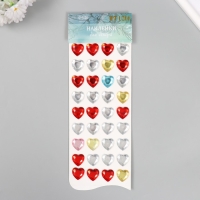 Наклейка пластик стразы "Сердечки разноцветные кристаллы" МИКС 32х10,5 см